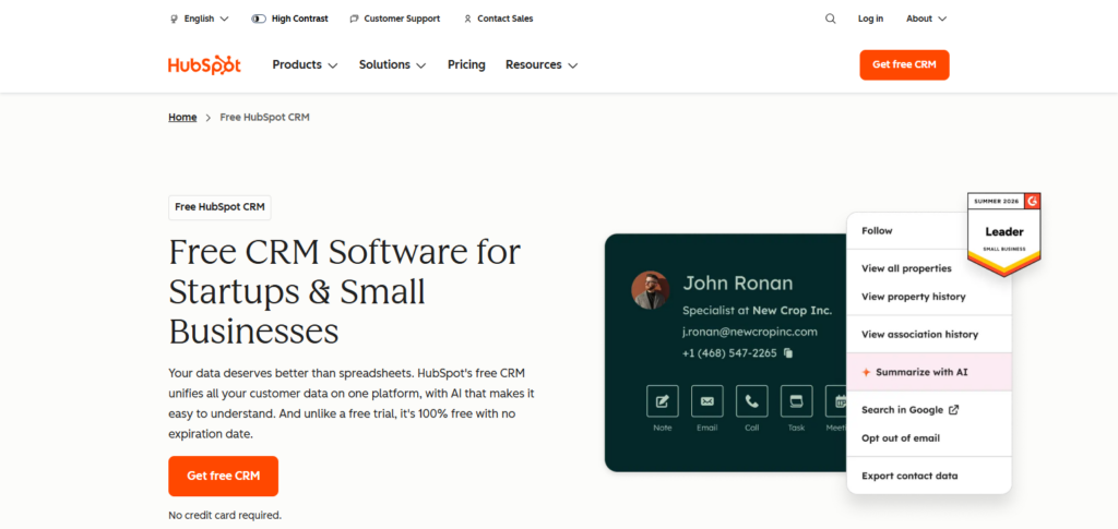 10 Best Travel CRM Software to Grow Travel Businesses In 2026 5 HubSpot CRM