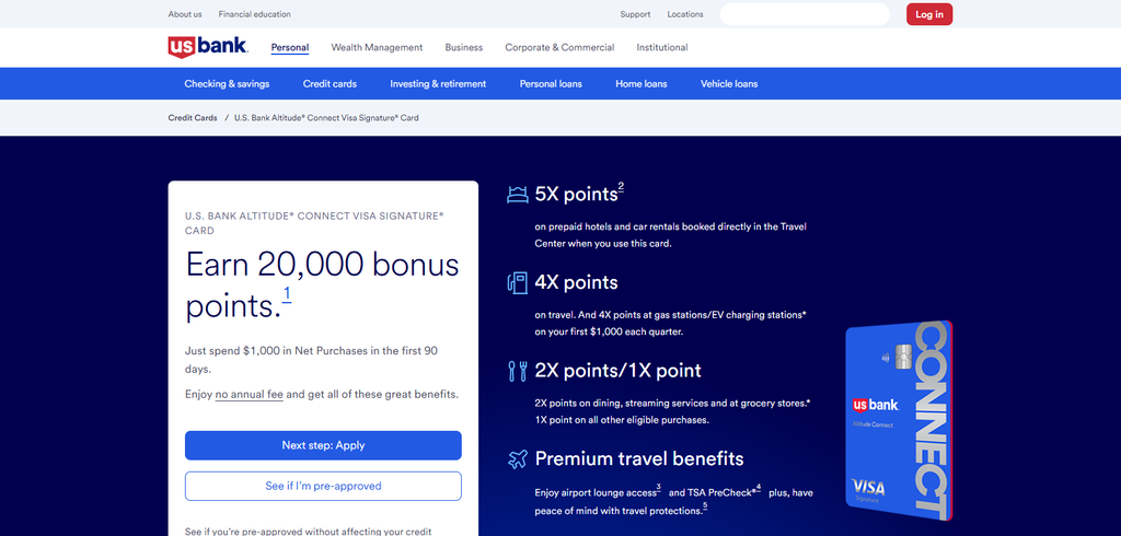 10 Travel Cards With TSA PreCheck & Global Entry Credits 6 U.S. Bank Altitude® Connect Visa Signature®